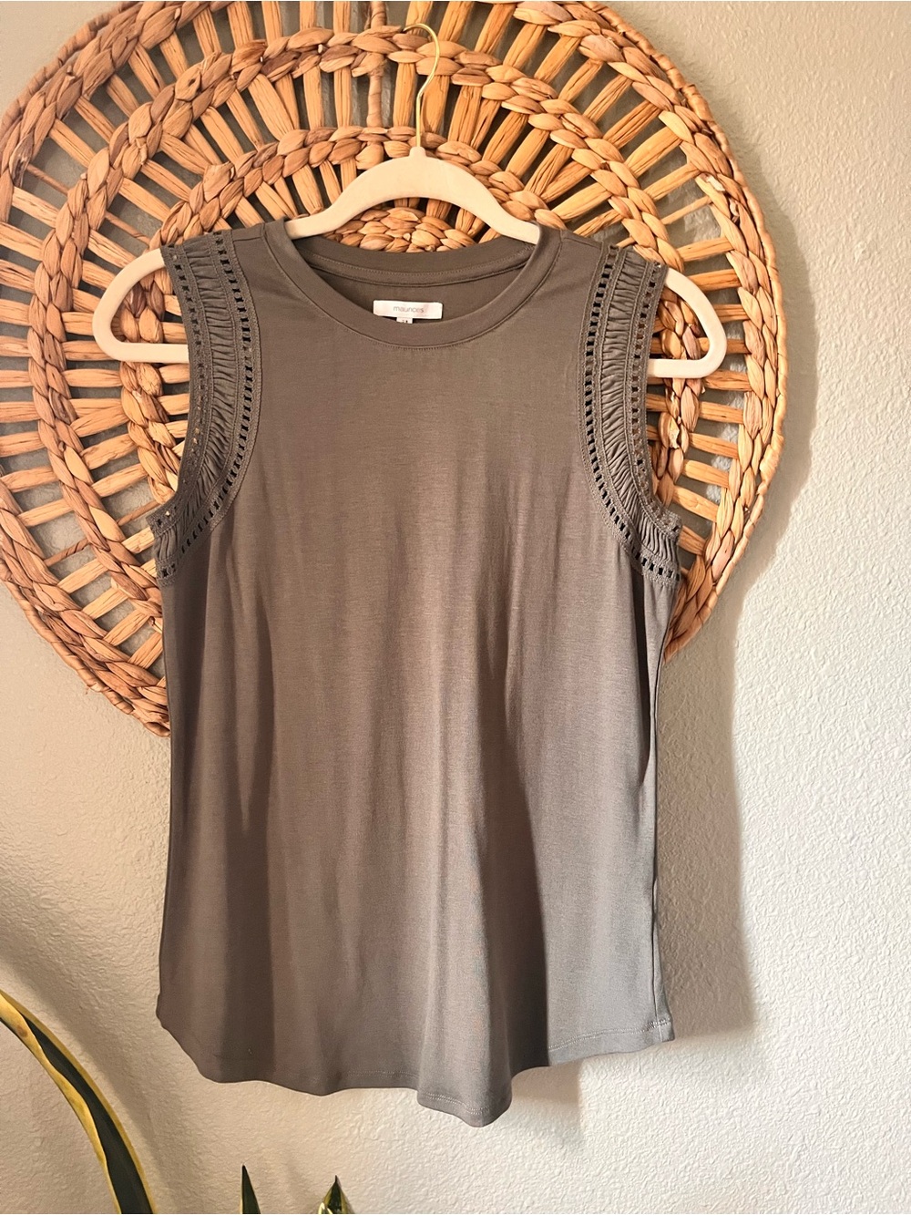Maurices Olive Crochet-Trim Sleeveless Tank